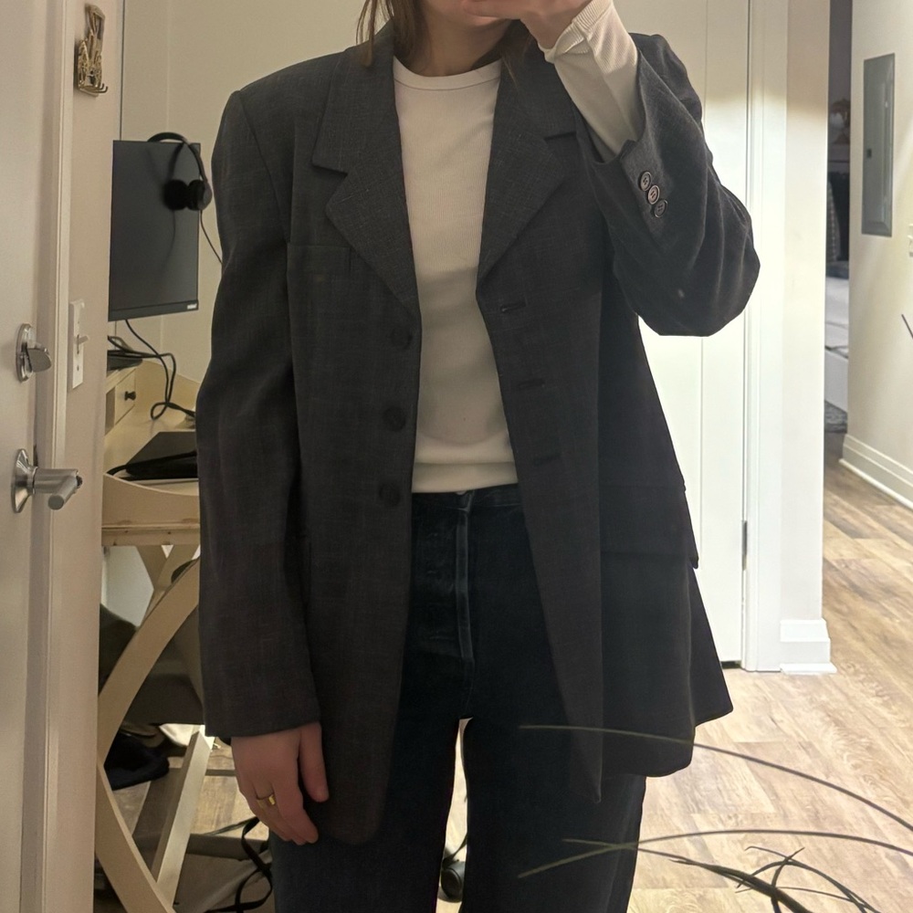 Ellen Tracy Charcoal Gray Oversized Blazer Jacket